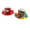 [N5822] - Box of 2 Porcelain Coffee Cups 'Dog and Cat Lolita' Multicolored Wheel - 5x6 Cm