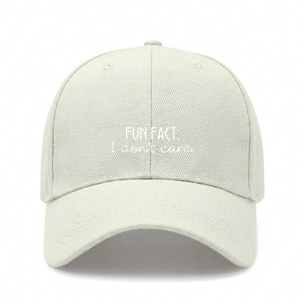 [Casual Baseball Cap] Beige "FUN FACT: I Don't Care." Print Baseball Hat, Adjustable Breathable Lightweight Curved Brim, Daily Wear Sun Dad Hat