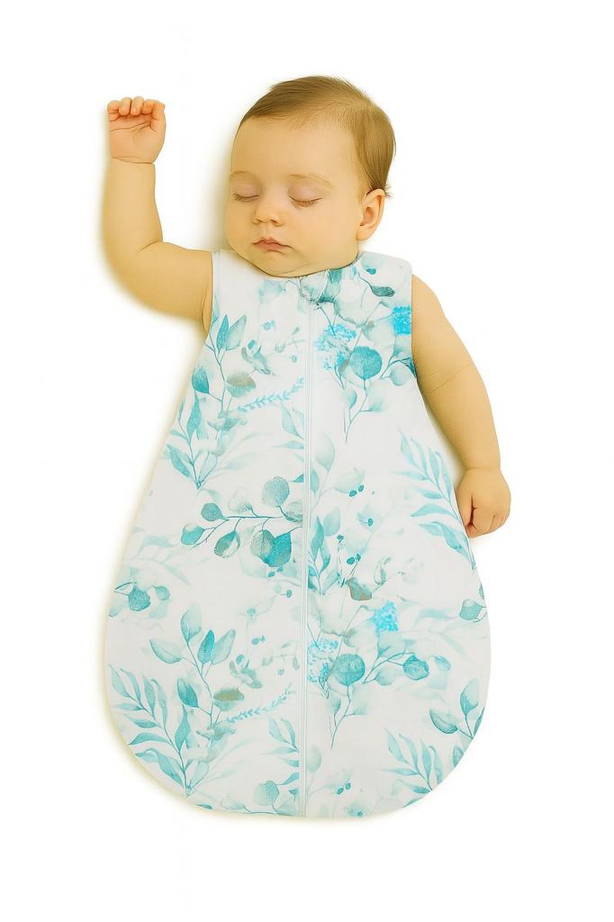 Rounded cotton sleeping bag for children S 0-6 months summer TOG 1.0 - eucaliptus mint