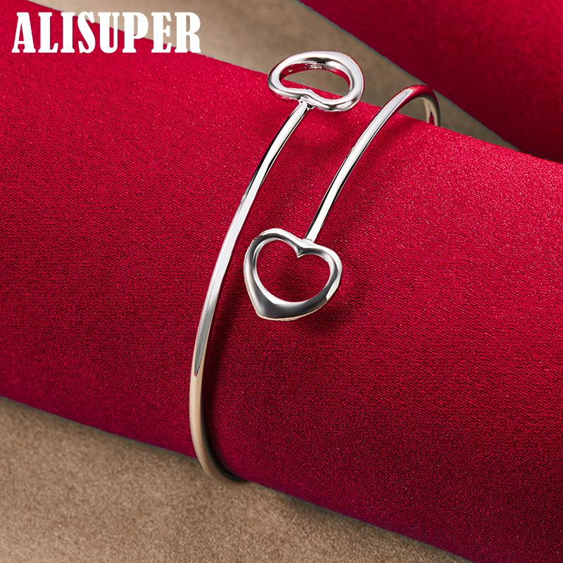 Браслет из стерлингового серебра 925 пробы с двойным сердцем, ювелирные изделия