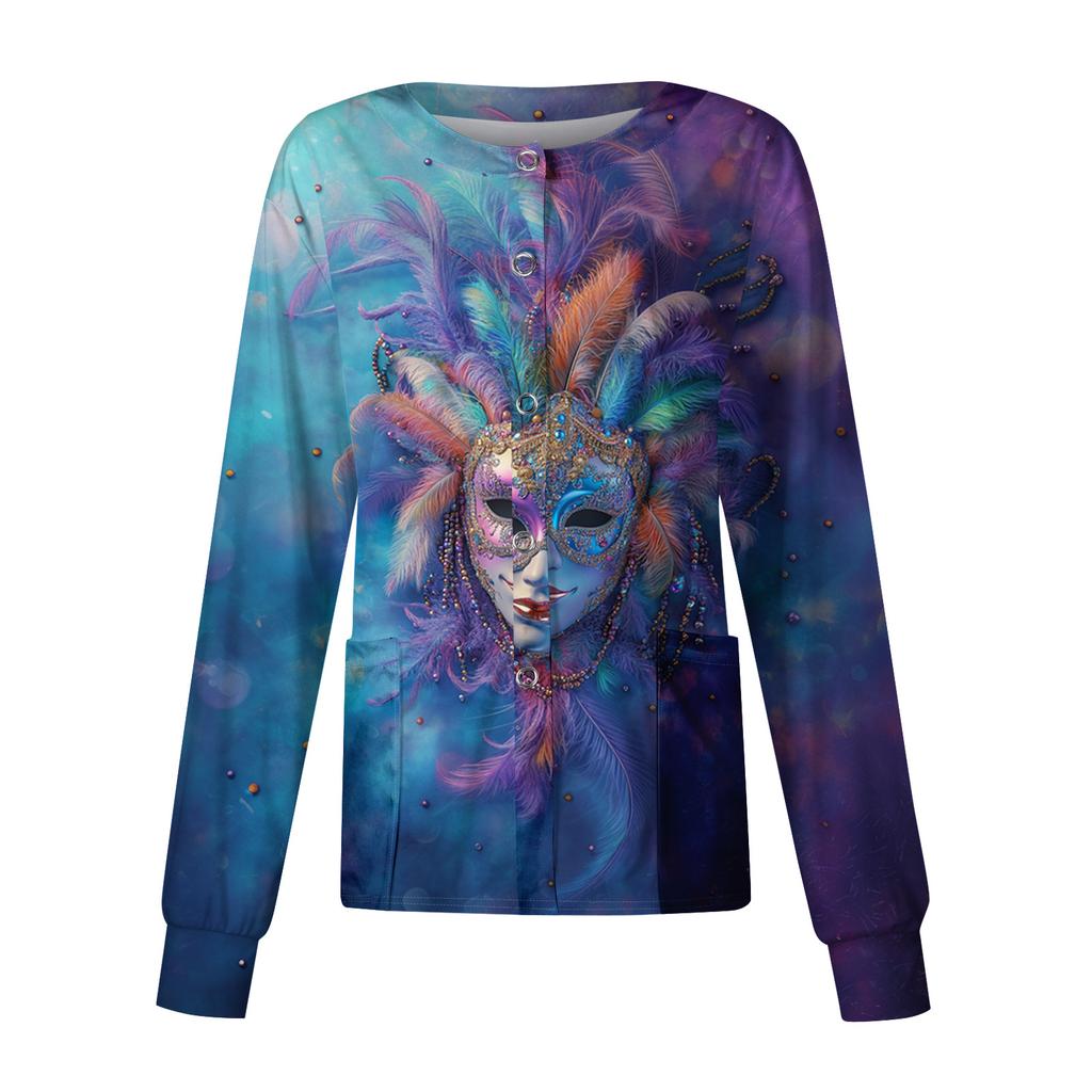 Женский повседневный топ с длинным рукавом, на одной пуговице, с принтом, быстросохнущий