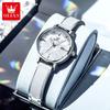 OLEVS Watches for Woman Original Leather Strap Steel Belt Fashion Rhombus Mirror Auto Date Waterproof Quartz Watches 5656 New In