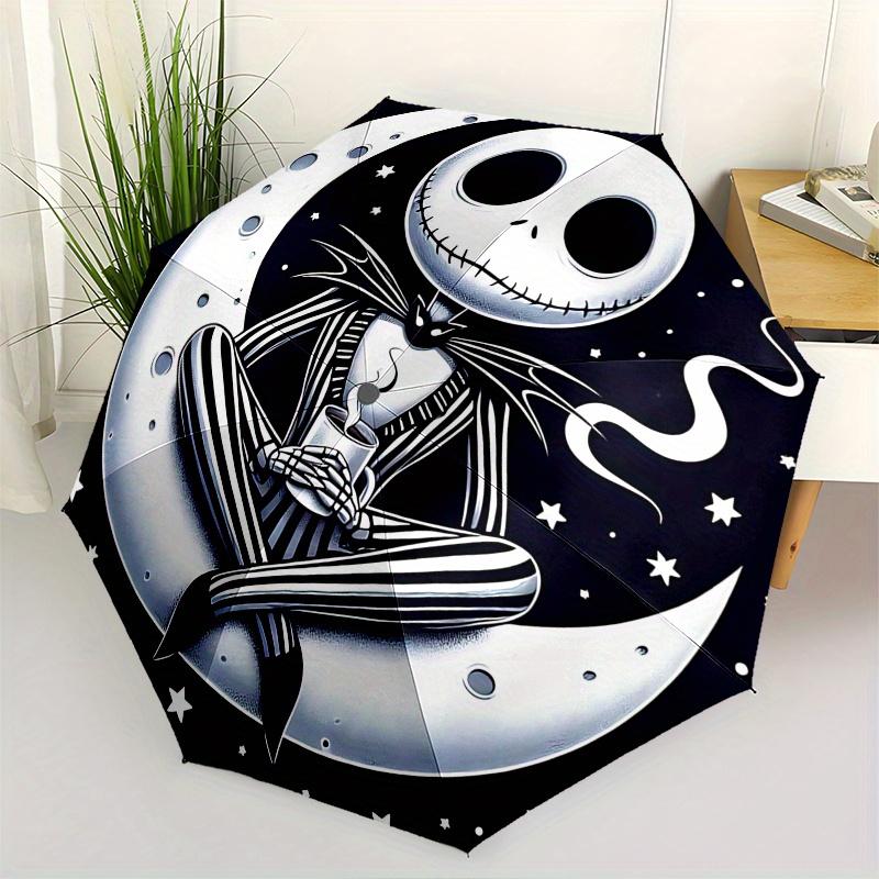 1 Auto Open Nightmare Before Christmas, Jack Skellington Themed Colorful 8 rib Portable Umbrella for Men and Women, A Compact Commuting Comp