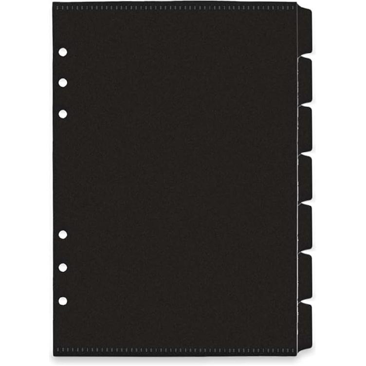 Mogoostry A5 Binder Pocket 7-Tab Binder Dividers Index Pocket Dividers for 6 Ring Binder 1/7 Cut Black Plastic Sheets Protectors, Pack of 2 Sets, 14