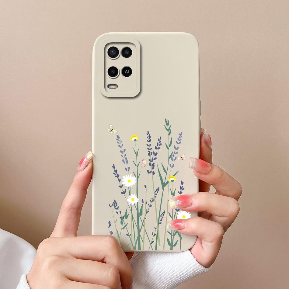 Чехол для Oppo A54 A54S Конфетный Цветочный Рисунок Мягкий Обновленный Жидкий Силикон Полная Защита Задняя Крышка Funda