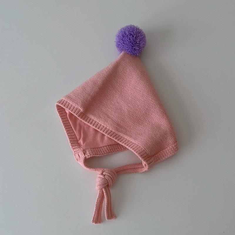 Baby Hat Cute Hairball Knitted Ear Hat Autumn and Winter Men's and Women's Lace-up Warm Pointed Wizard Baby Wool Hat