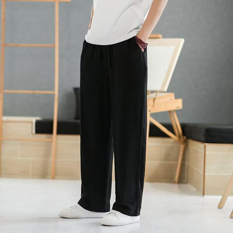 Cotton and linen pants men's summer loose straight men's retro casual trousers new summer thin drape casual trousers