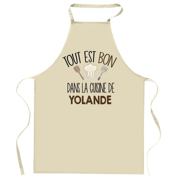Planetee Tablier Tout est bon dans la cuisine de YOLANDE | Cadeau original Prénom pour Cuisinière | Vêtement Blouse protection