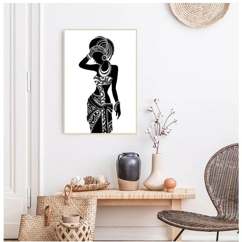 Beautiful Black Woman Canvas Art Print Poster, African Woman Art Canvas Painting Wall Pictures Home Decor