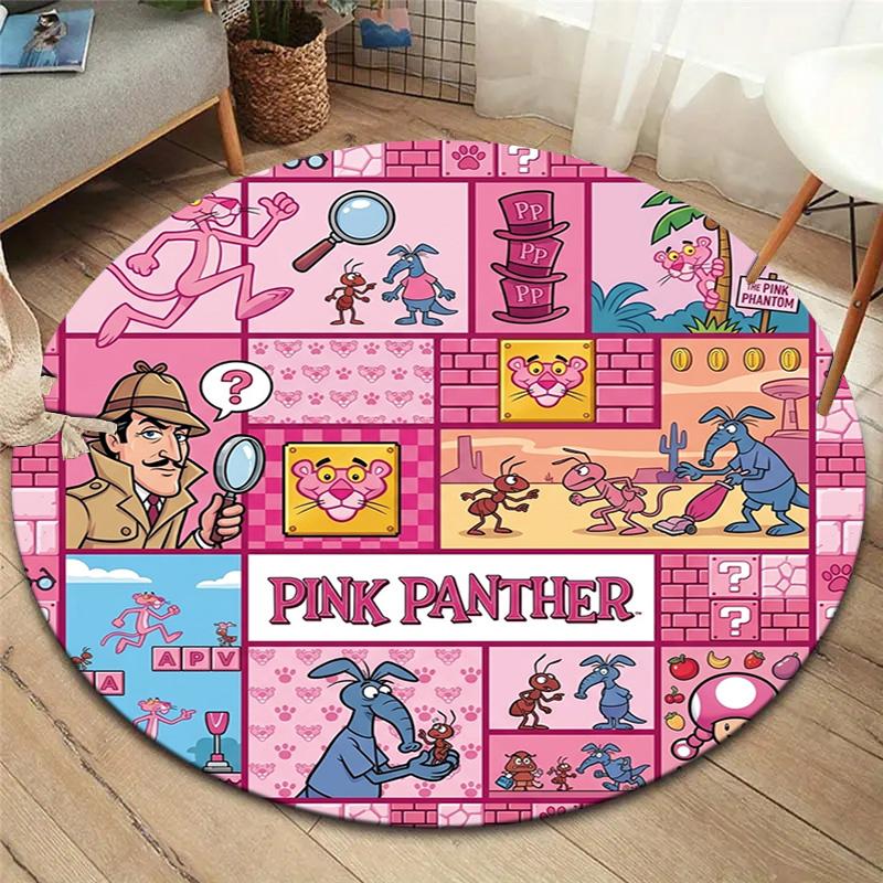 The Pink Panther Round Area Rug Carpet Rug For Living Room Bedroom Sofa Playroom Decor Nonslip Floor Mat