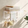 Foldable Wall Towel Rack with 5 Bars and 6 Hooks in Wood and Steel, 60x32.5x20 cm, White