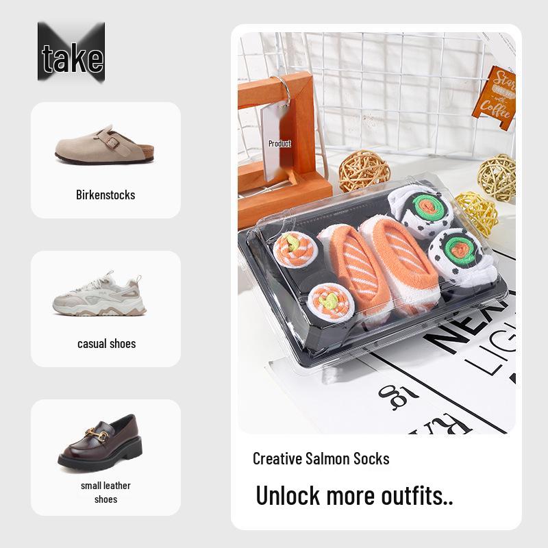 Женские креативные хлопковые носки до колена с рисунком лососевых суши - Весна/Лето, плотные, средней длины