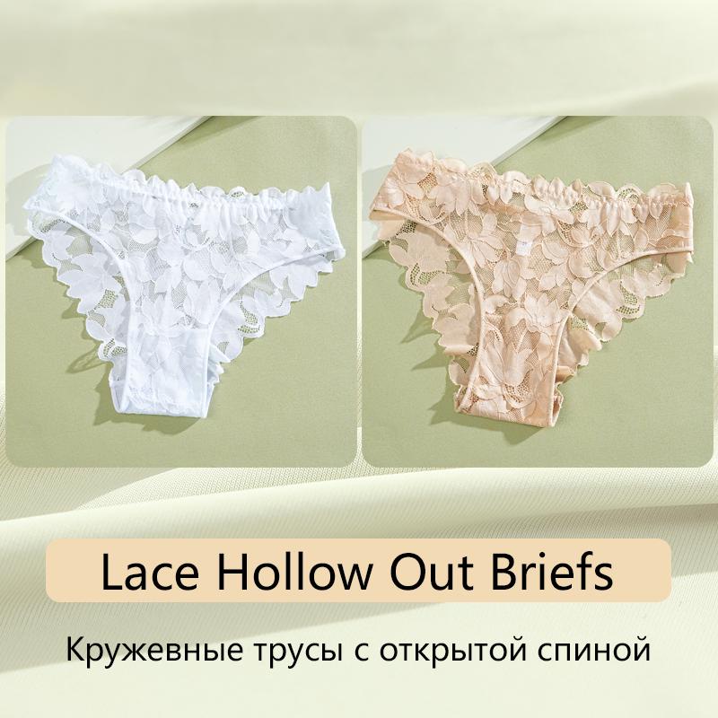 FINETOO 2 шт. Женское атласное нижнее белье с цветочным кружевом, сексуальные трусики с вырезами, однотонные трусы-слипы с низкой посадкой, прозрачное белье для девушек