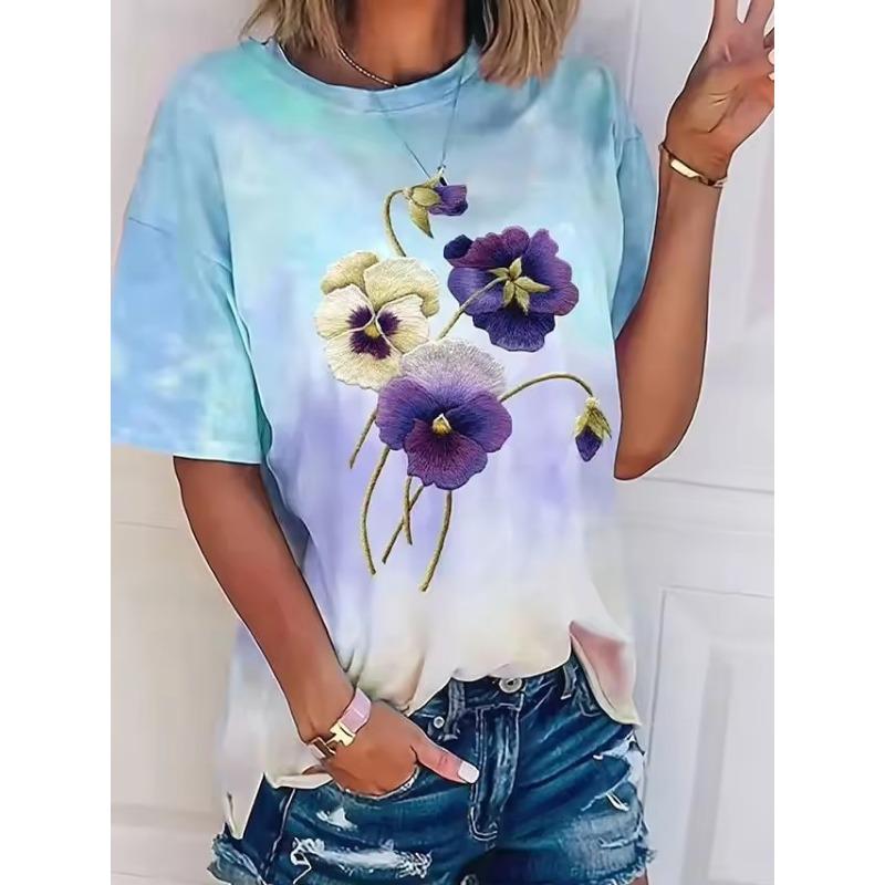 Летняя женская футболка, футболка с цветочным принтом, повседневная, праздничная, с 3D-принтами, повседневные топы с коротким рукавом, модные футболки с круглым вырезом для женщин