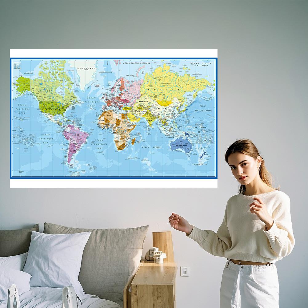 Французская карта - политическое распространение - карты городов, карта мира, образовательный плакат для домашнего офиса, учебные принадлежности для путешествий