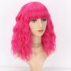 MISS WIG Women Natural Wavy Wig with Bangs Synthetic Fiber Shoulder Length Light Blue Cosplay Daily Wear Blue Wavy Wig