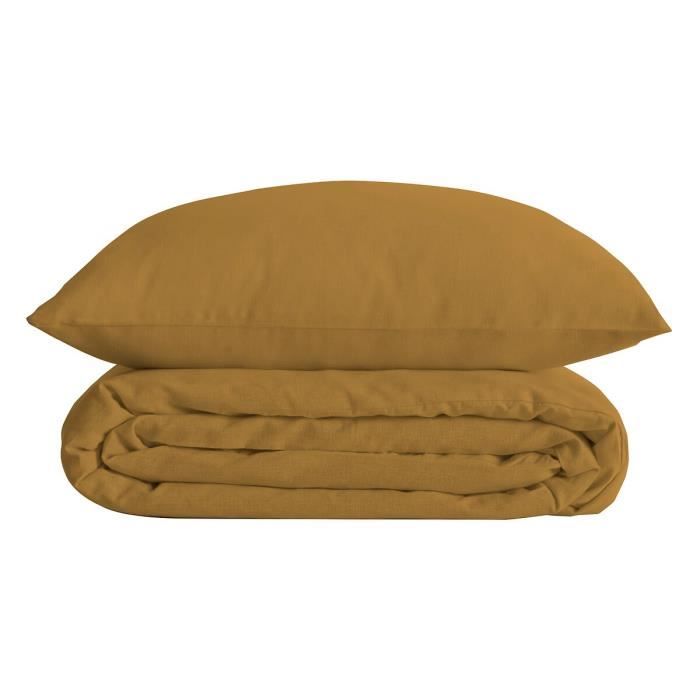 Housse de couette - Uni - Ocre - 240x260 cm - 2 taies - 100% Percale de coton