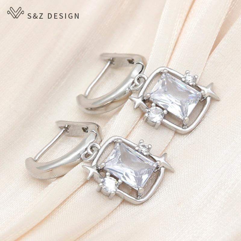 Fashion Elegant Rectangle Crystal Drop Earrings For Women Jewelry Rose Gold Color Zirconia Eardrop Gift