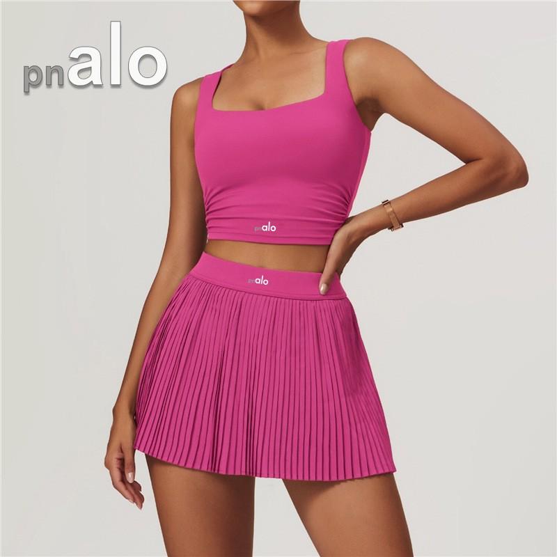 Womens Seamless Yoga Set With Built-in Bra Pleated Skirt Running Fitness Gym Tennis Outdoor Sports