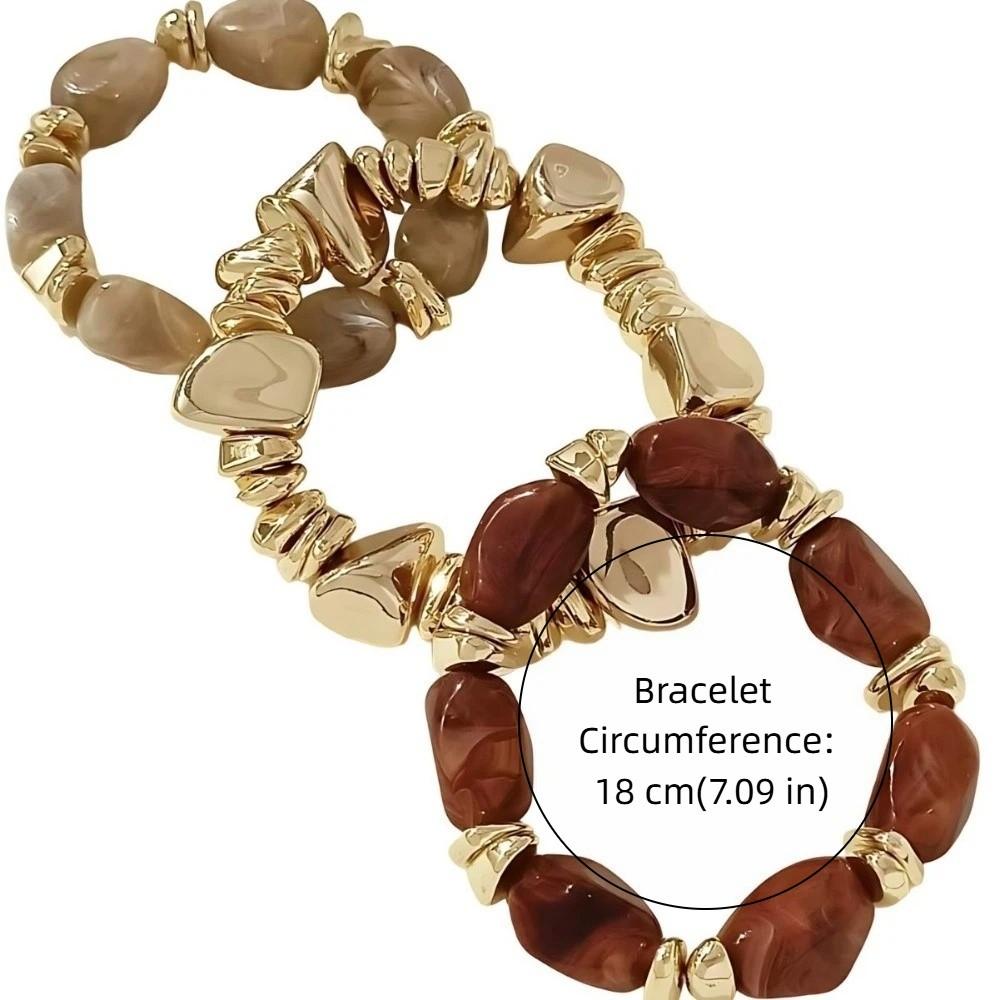 3 pcs/set Irregular Beads Resin Stackable Bracelets Adjustable Bohemian Wrist Jewelry Beach Outfit
