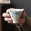 2pc/set Hand-painted Loofah Teacup Dehua White Porcelain Bamboo Hat Cup Master Single Cup Chazhan Kung Fu Teaset Drinking 50ml