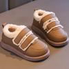 Детская хлопковая обувь однотонная толстая подошва детская повседневная обувь мода 2024 зимняя теплая обувь из искусственной кожи для девочек плюшевая обувь с липучкой