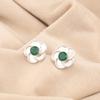 День сестер Сделка Круглый Зеленый Оникс Камень 925 Серебро Пусеты Пуссеты Застежка-бабочка Серьги EE-157-16