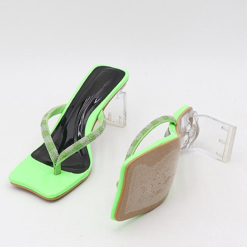 Liyke Summer Outdoor Beach Party Rhinestone Slippers Sandals Transparent Crystal Strange Heels Sliders Shoes Women Flip Flops