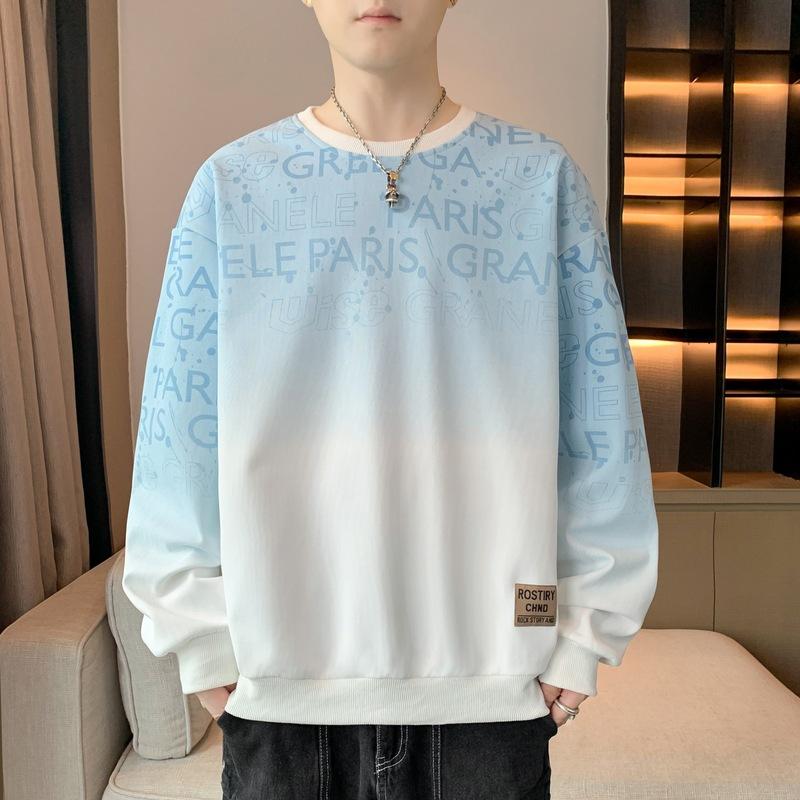 Мужская весенне-осенняя новая нижняя рубашка с длинным рукавом, футболка с круглым вырезом и принтом, большой размер, мужской топ