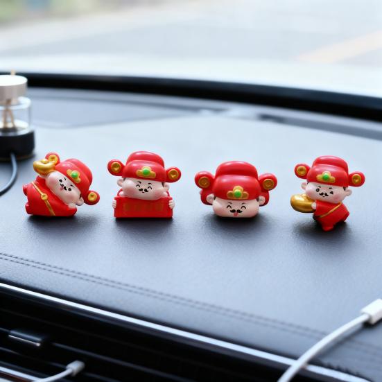 1/4 шт. Фигурка Бога Богатства Украшение для Монитора Компьютера Мультяшная Статуэтка Китайских Бессмертных Полимерная Скульптура Украшение на Приборную Панель Автомобиля