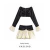 Kaslead New Arrival Women's Fashion Style Fashion Colorblock Long Sleeves Short Top Skirt Outfit