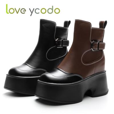 Женские осенне-зимние модные ботинки до середины икры на платформе с внутренними молниями, короткой плюшевой подкладкой и подкладкой из дышащей ткани