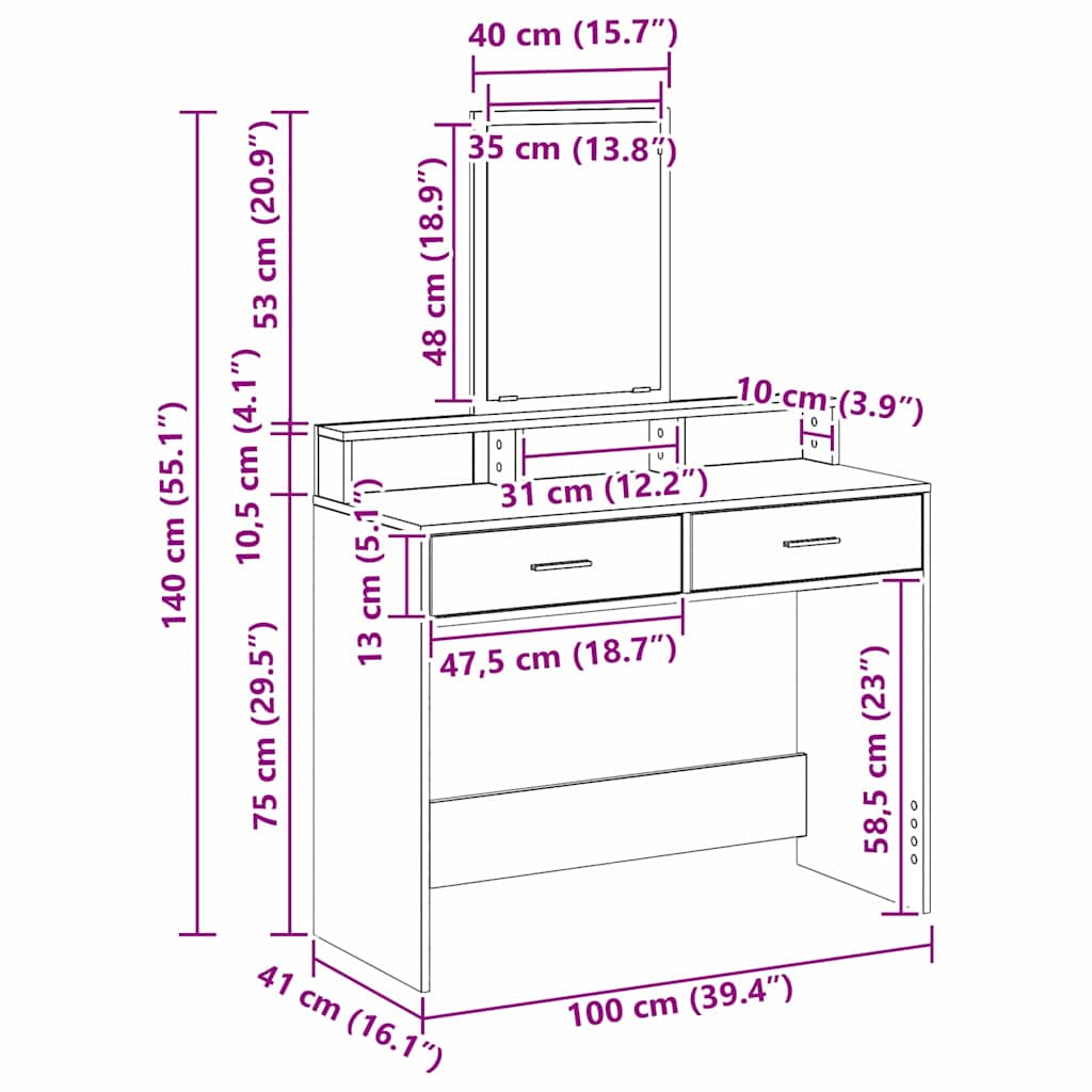 Makeup Table with Shelf Black Oak Look 100 x 41 x 140 cm