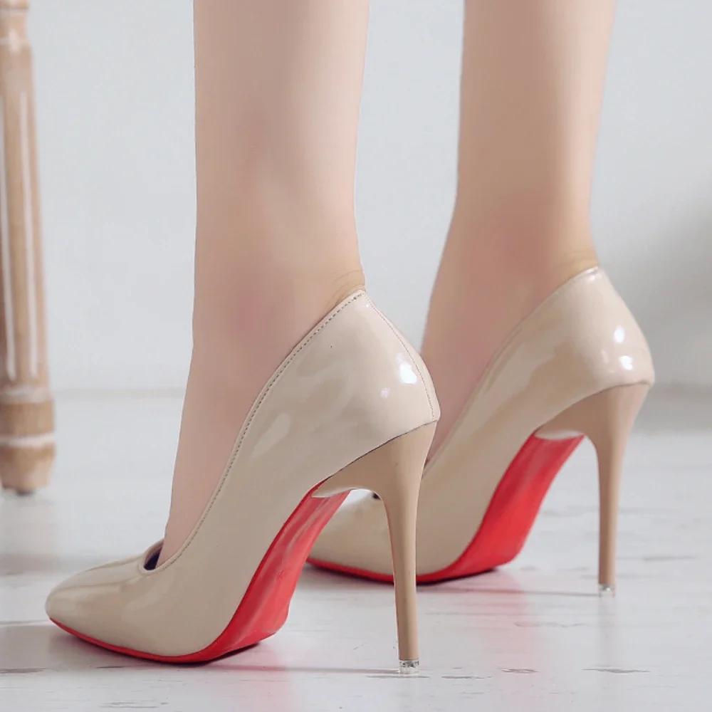 Женская обувь больших размеров Модные туфли на платформе с острым носком Лакированные кожаные туфли на высоком каблуке Женские туфли-лодочки Туфли Мэри Джейн Красные каблуки