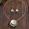 1 Pair Of Earrings + 1 Necklace Boho Style Jewelry Set Retro Plate Design Multi Colors For U To Choose Match Daily Outfits