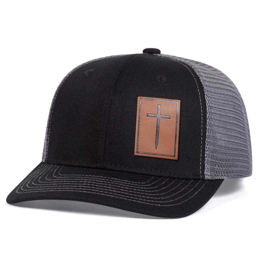 Unisex Cross Brown Leather Label Baseball Net Caps Outdoor Adjustable Spring and Summer Casual Sunscreen Hat