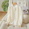 Crew Neck Shirt New Pearl Buckle Embroidered Top Pure Cotton Temperament Shirt