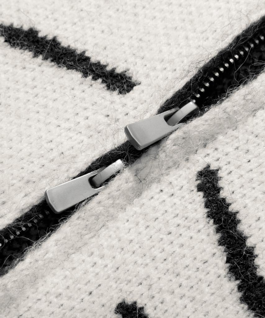 TRILLION Washable Wool Star Nordic Hooded Zip-Up Knit_Black