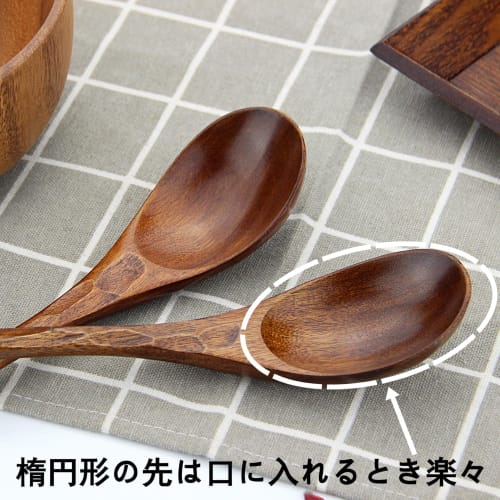YFWOOD 20cm Spoon Set, Natural Wood with Lacquer Finish, Curved Wooden Dinner Spoon and Soup Spoon, Lightweight, for Curry, Ramen, Fried Rice, and Oth