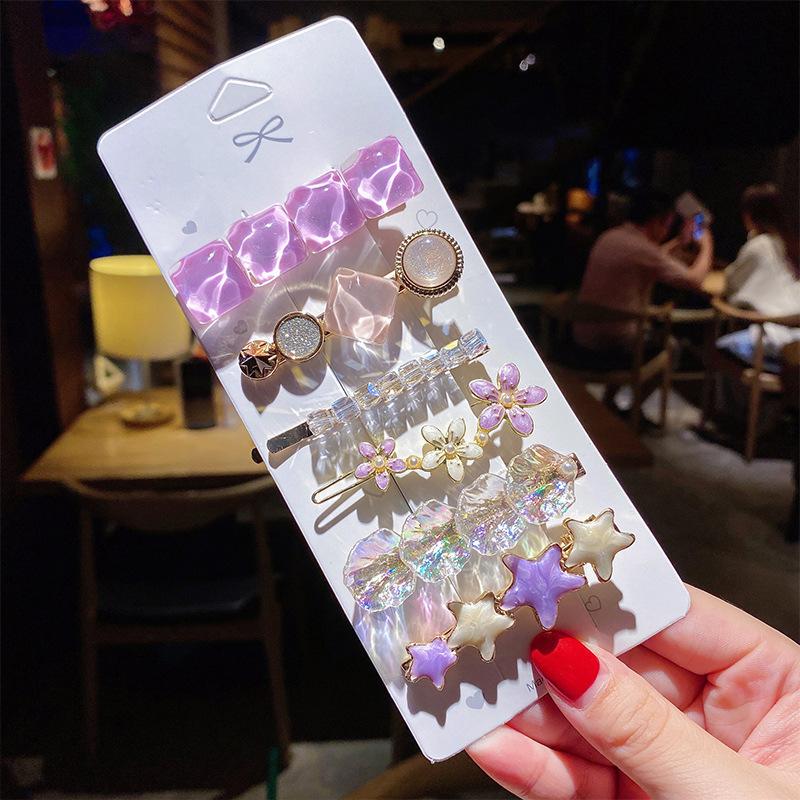 Простая челка Морская заколка Зажим в виде слова Сетка Красный темперамент Жемчужный кристалл Задняя часть головы Ложка Верхняя застежка Боковой зажим Комбинированный набор