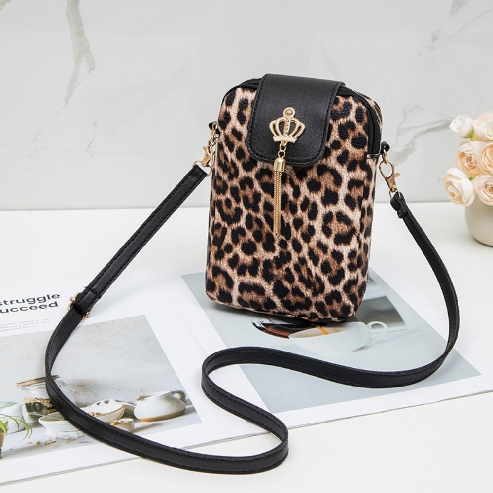 New Leopard Print Phone Shoulder Bag with Pendant Mini Female Messenger Bag Niche Design Casual Crossbody Phone Purse