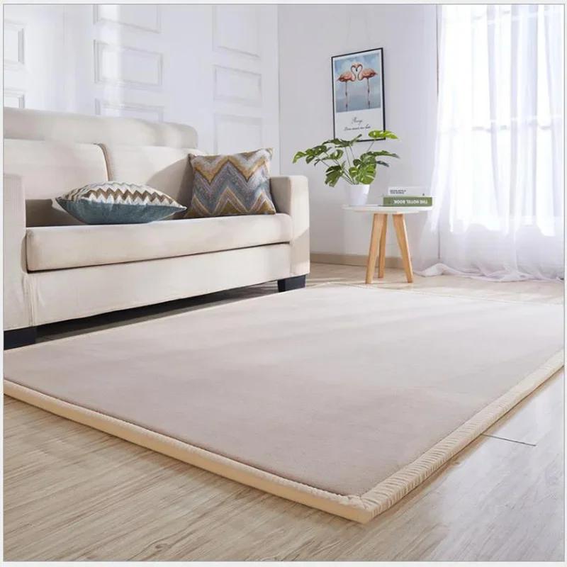 Thick Solid Color Rectangular Carpet For Living Room Ckildren Bedroom Play Rug Bay Window Soft Mat Baby Anti-fall Crawling Pads