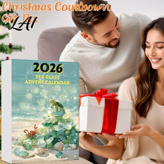 24 Day Advent Calendar Gift 2026 Sea Glass Style Christmas Countdown Blind Box 24Pcs Marine Inspired Party Supplies Acrylic Tree Hanging Ornaments,