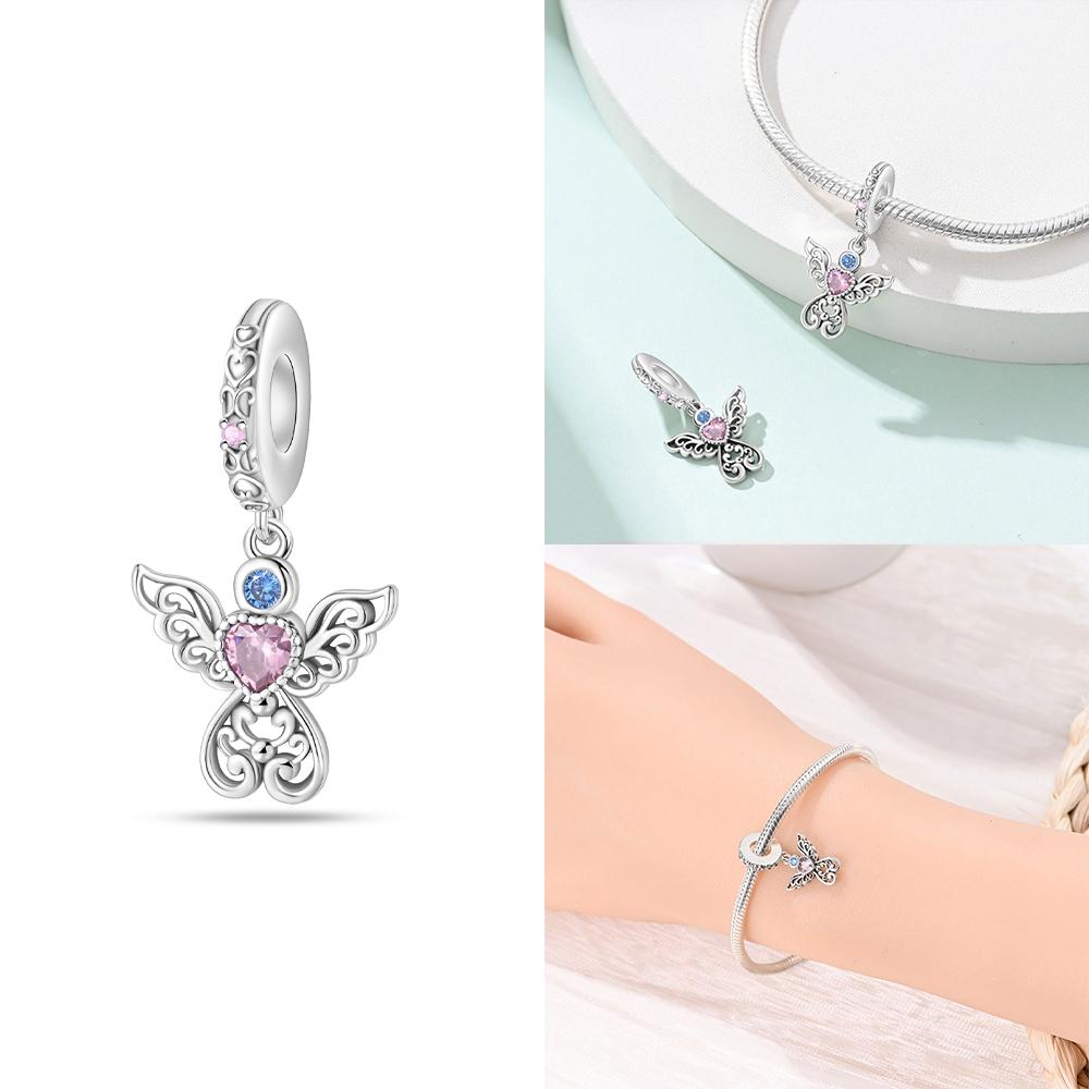 Heart Zircon Charm Bead Charms Authentic Classic copper Plated Lotus Angel Bead Charms Compatible With Bracelets Women Do It Yourself Jewellery Fine G