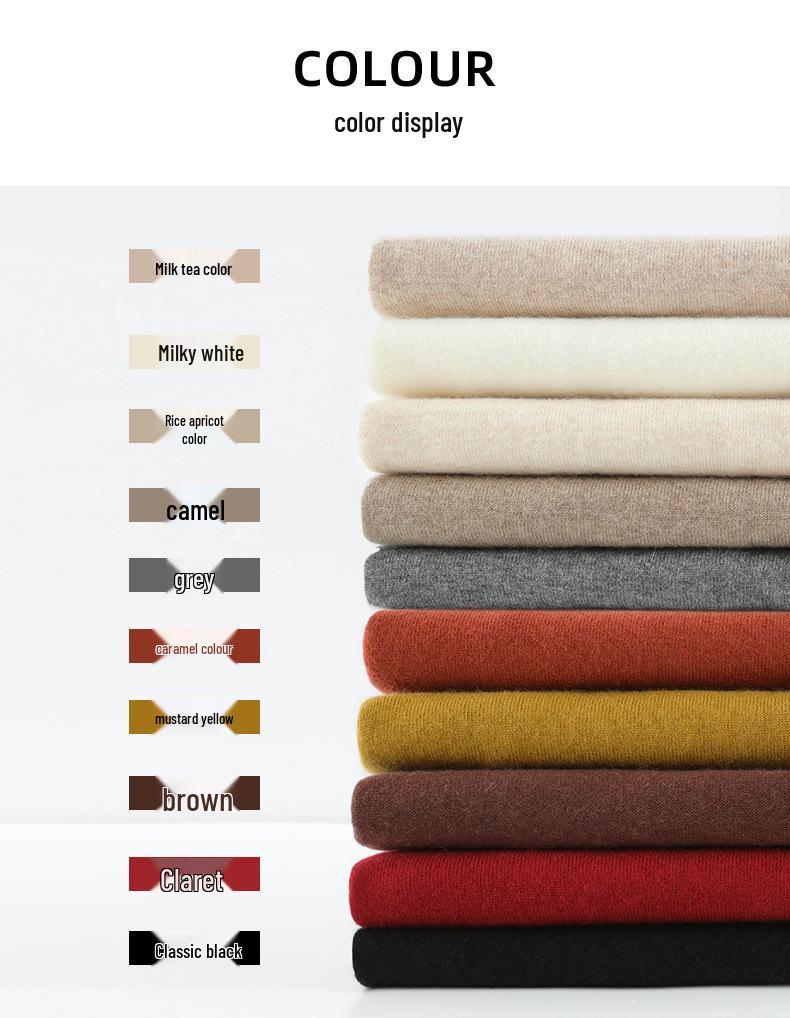 Women's Seamless High Neck Cashmere Pullover - Autumn/Winter Solid Color Base Layer Knit Sweater