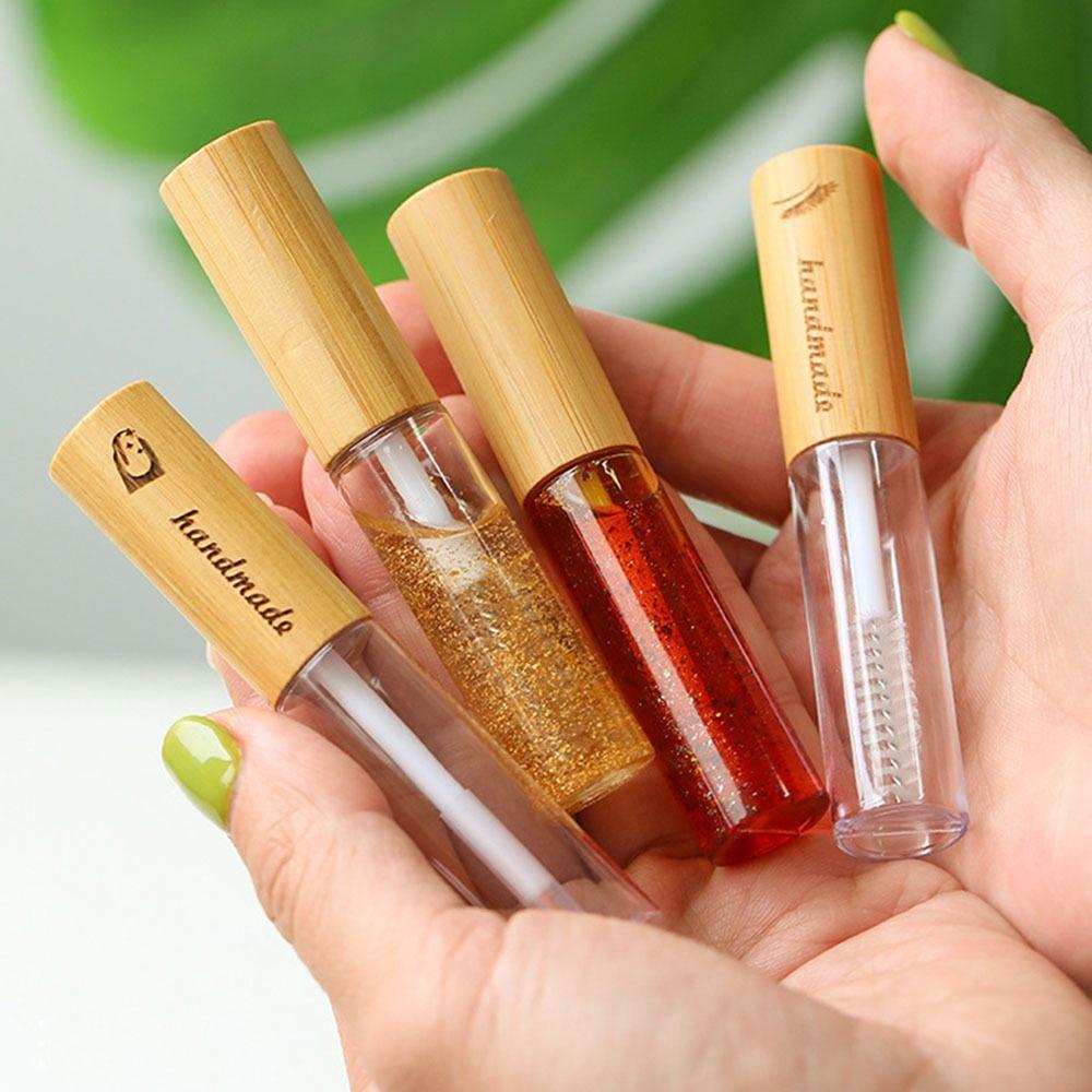 Bamboo Lid Mascara Container Compact Eyelashes Tube Portable Lip Gloss Tube Travel