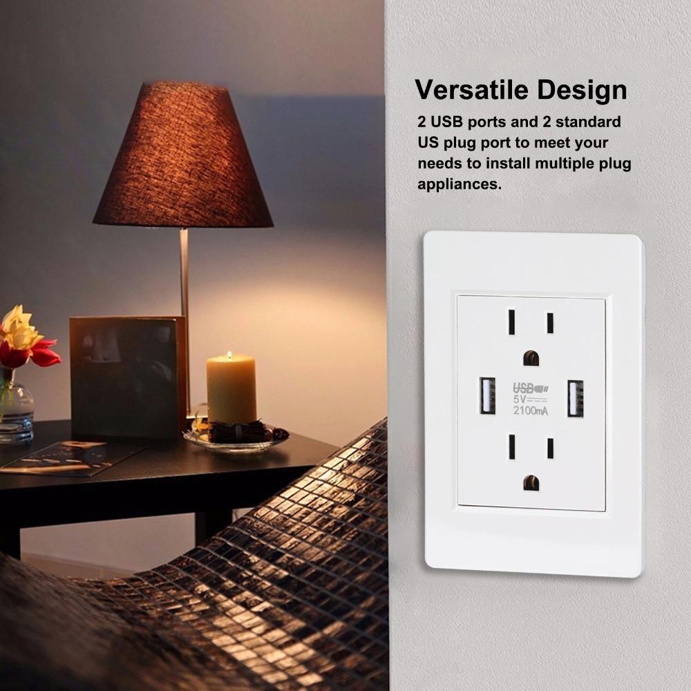 White USB Wall Outlet Fast Charging AC USB Outlet Durable Charging Power Outlet Home