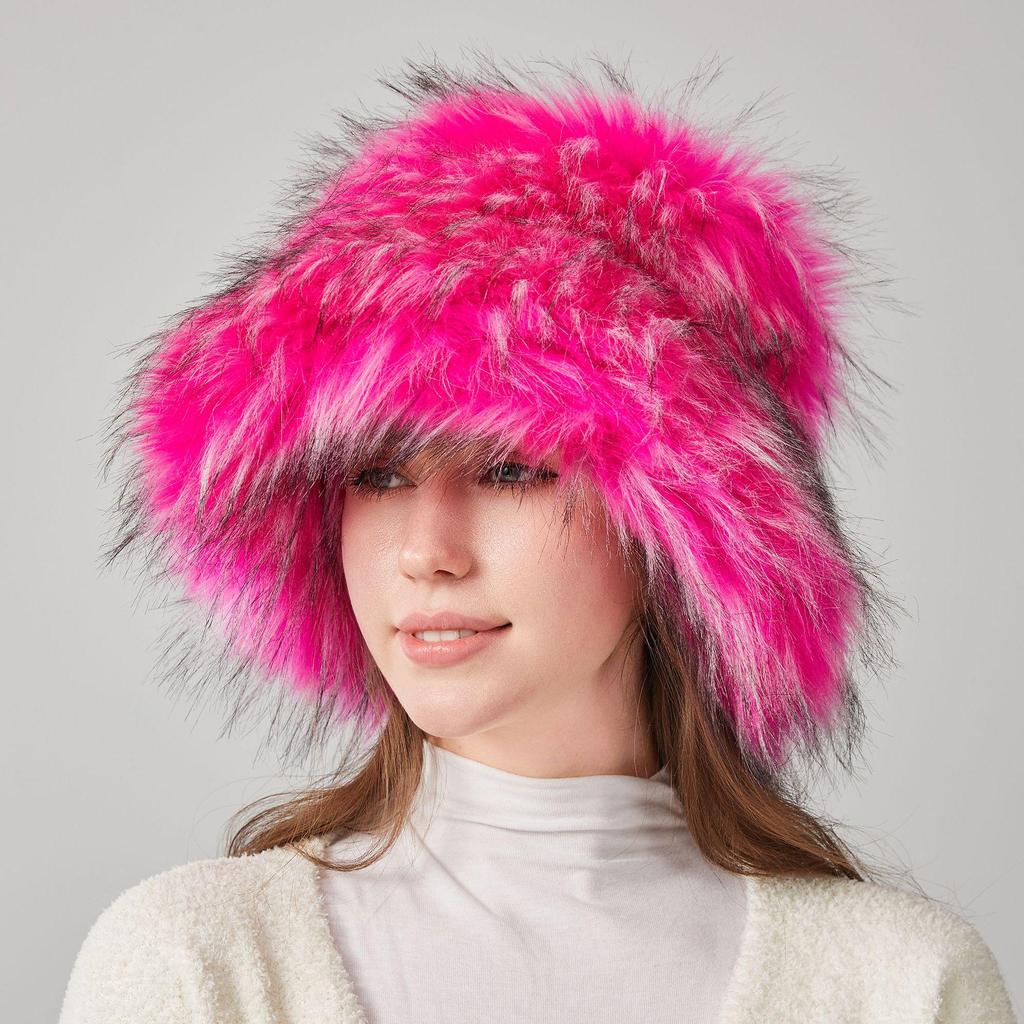 Высококачественная женская зимняя шляпа-ведро из искусственного меха с защитой ушей и широкими полями