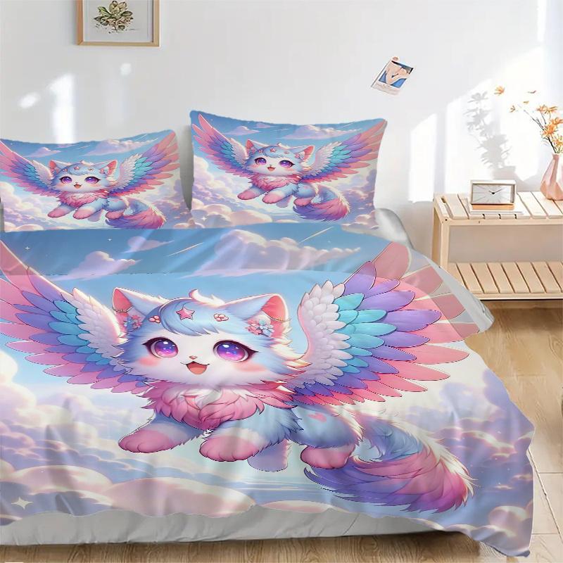 3pcs Flying Animals Bedding Set - 1 Soft Quilt Cover + 2 Pillowcases, Machine Washable - Suitable for All Seasons, Perfect Gift for Family a