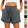Cotton Shorts For Woman Summer Casual High Waist Ruffle Elastic Drawstring Waisted Short With 2 Pockets Cute Comfy Outfits